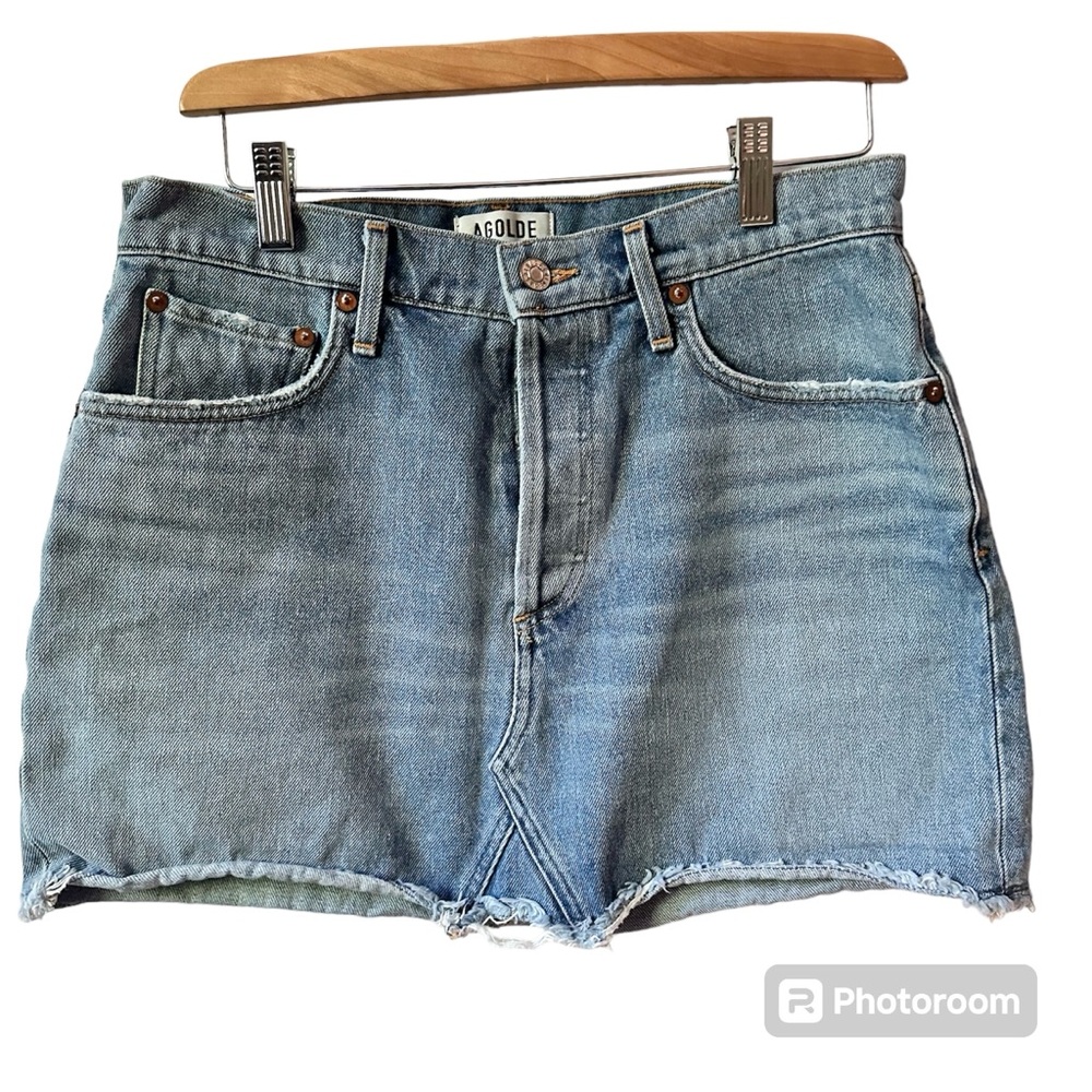 AGOLDE Quinn High Rise Mini Denim Shirt Size‎ 29 Frayed Hems